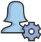 icon of faceless head with small gear icon