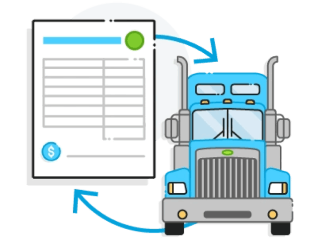 Semi-truck tractor and invoice icon